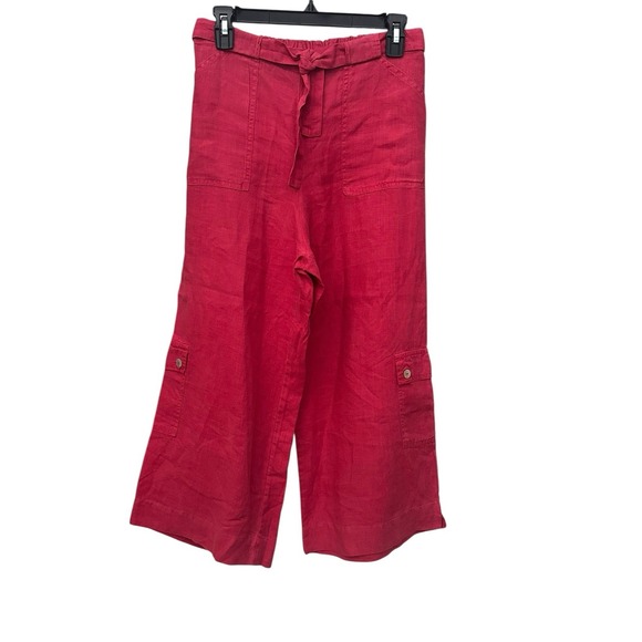 bryn Walker Pants - Bryn Walker 100% Linen Wide Leg Pants Medium Beige Red USA Elastic Waist #J7-5